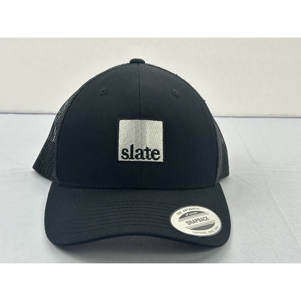 Slate Logo Trucker Hat Yupoong Classics Black Mesh Snapback Baseball Cap
